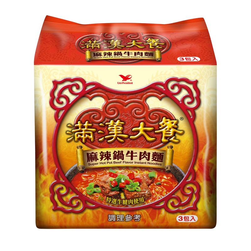 統一滿漢大餐袋麵-麻辣鍋牛肉口味 200g 3入