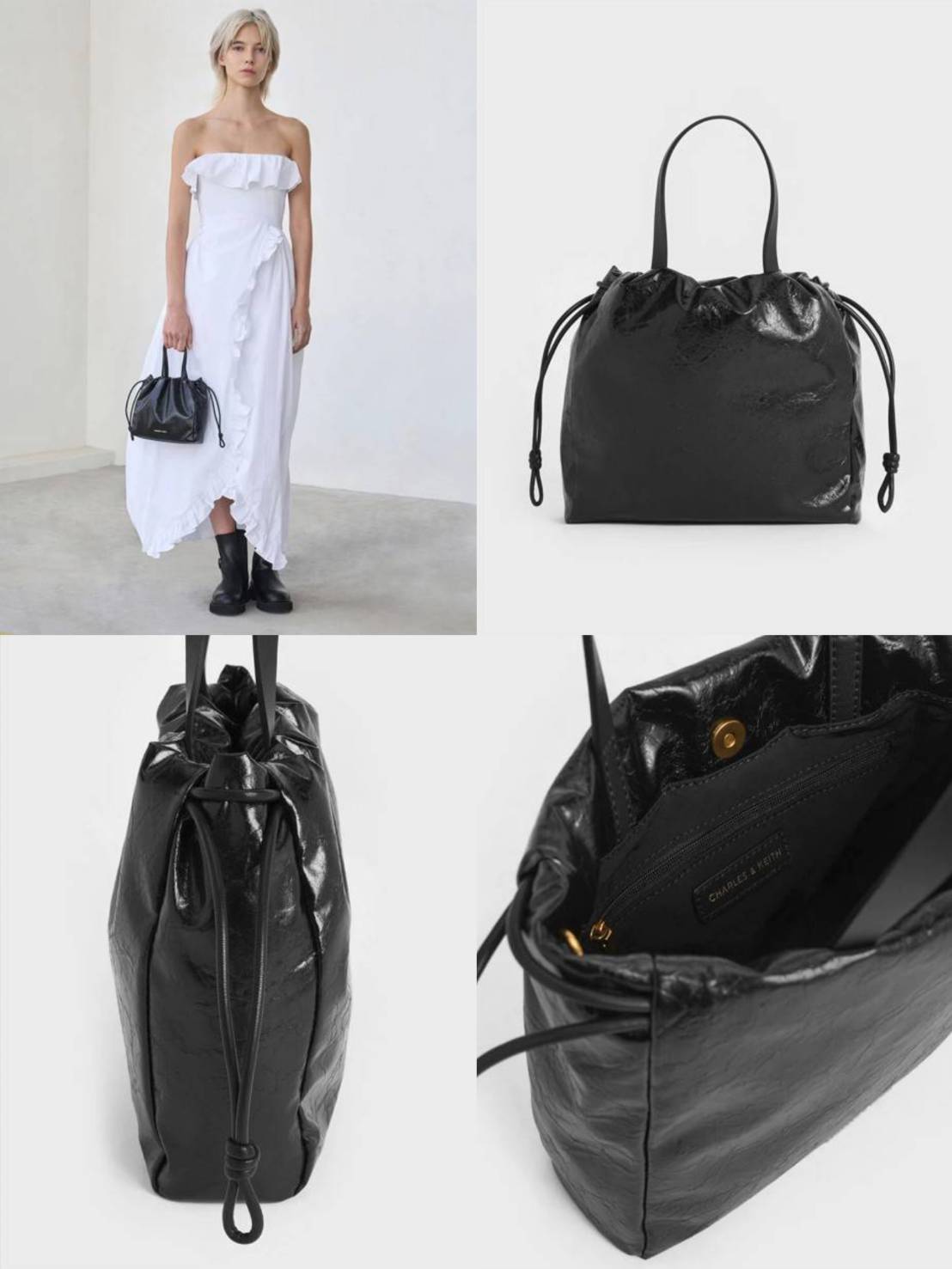 [Pre-order] Charles & Keith Black Drawstring Tote Bag