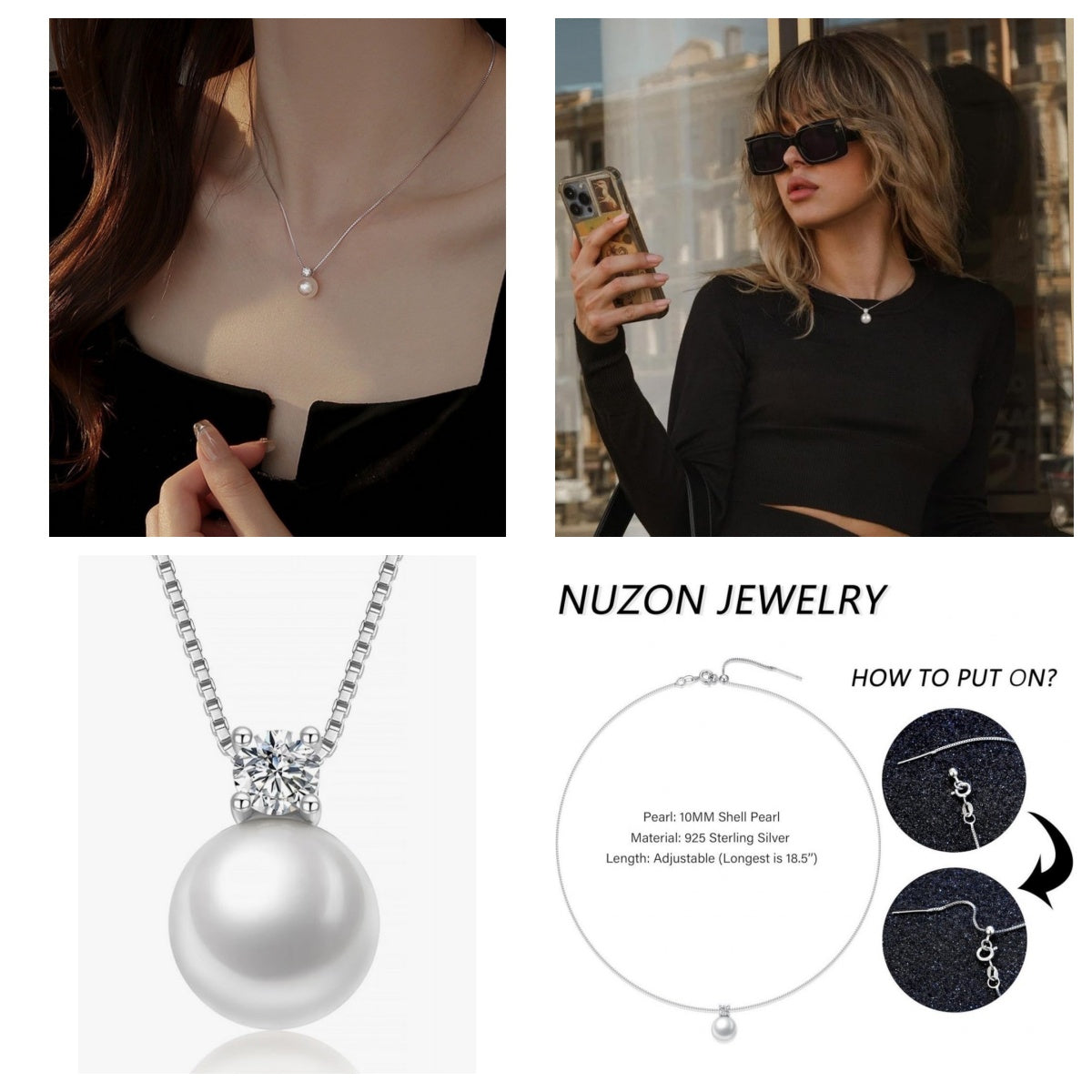 [Pre-order] NUZON 925 Sterling Silver Pearl Necklace, a contemporary American fashion brand