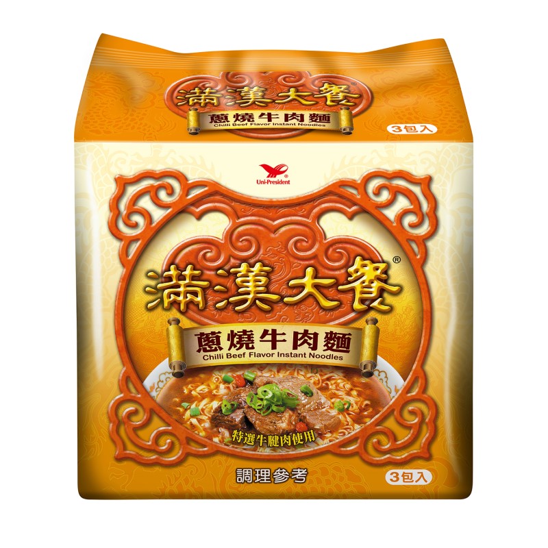 統一滿漢大餐袋麵-蔥燒牛肉口味 187g 3入