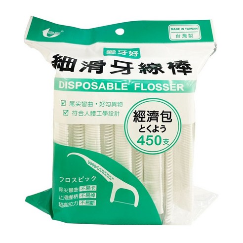 450-count ultra-fine, smooth, curved dental floss picks made in Taiwan