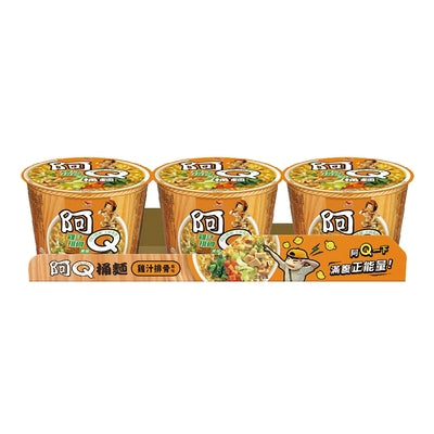 統一阿Q-雞汁排骨風味桶麵107g 3入